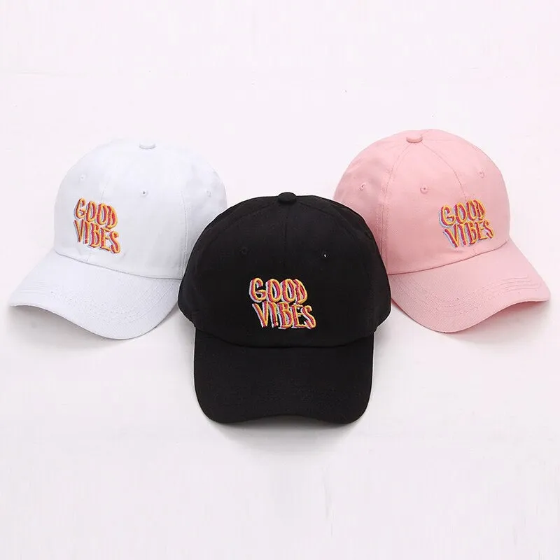 100% Cotton Curved Good Vibes Embroidered Dad Hat Unisex Baseball Cap