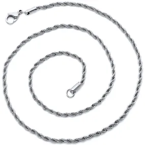 20 inch 2mm Diamond Cut Stainless Steel Rope Chain Necklace