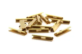 25mm Choker End, 20 Raw Brass Ribbon Crimp Ends With Loop, Findings (25x6mm) Brs 2329 A0040