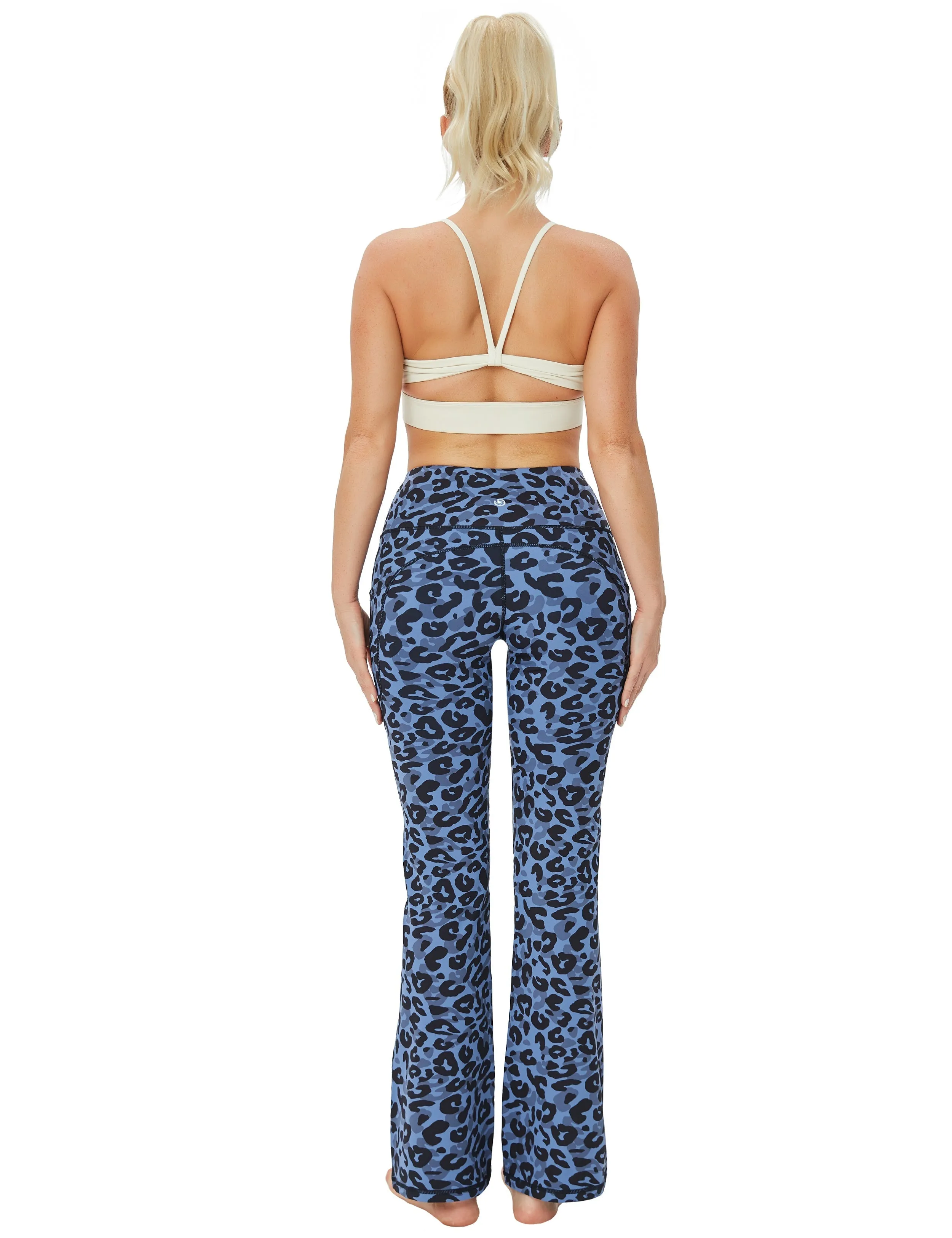 29 31 33 35 37  Side Pockets Printed Bootcut Leggings navy_leopard_yogastudio