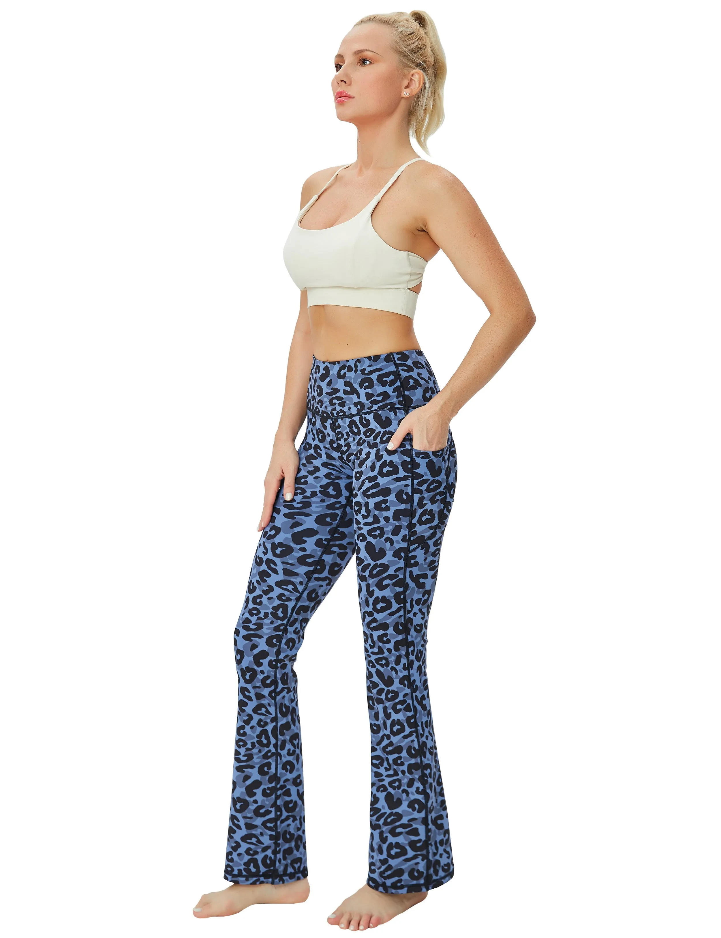 29 31 33 35 37  Side Pockets Printed Bootcut Leggings navy_leopard_yogastudio