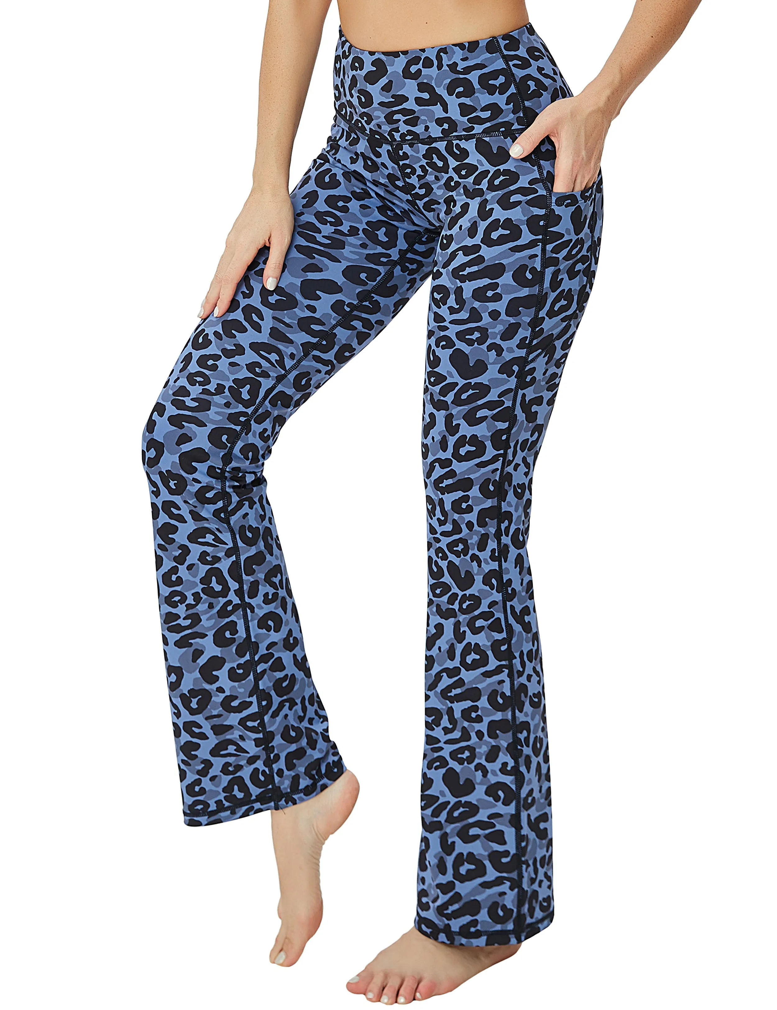 29 31 33 35 37  Side Pockets Printed Bootcut Leggings navy_leopard_yogastudio