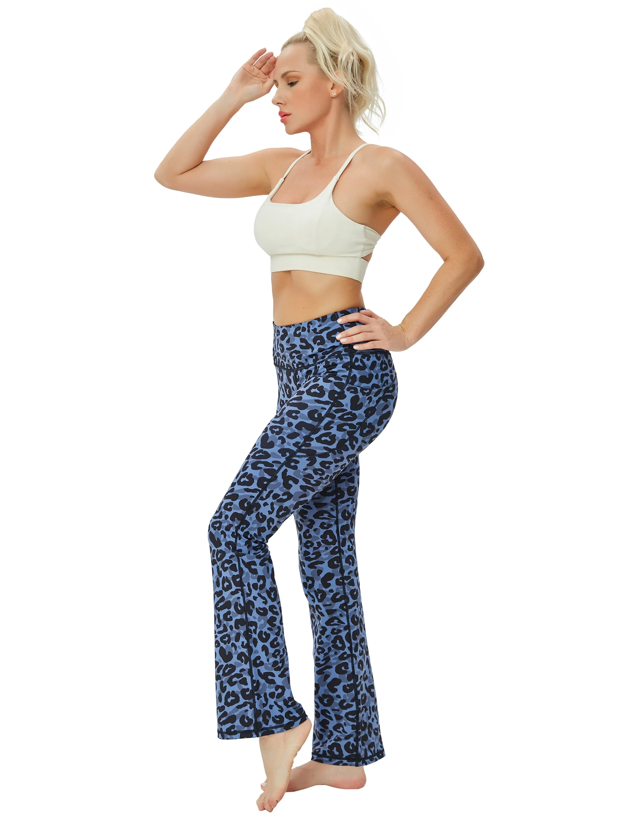 29 31 33 35 37  Side Pockets Printed Bootcut Leggings navy_leopard_yogastudio