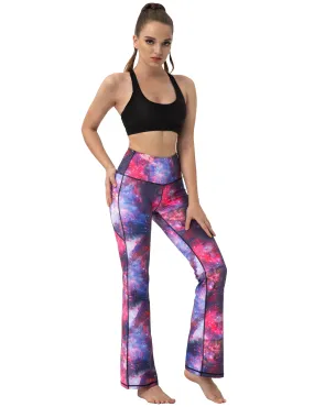 29" 31" 33" 35" 37"  Side Pockets Printed Bootcut Leggings galaxy