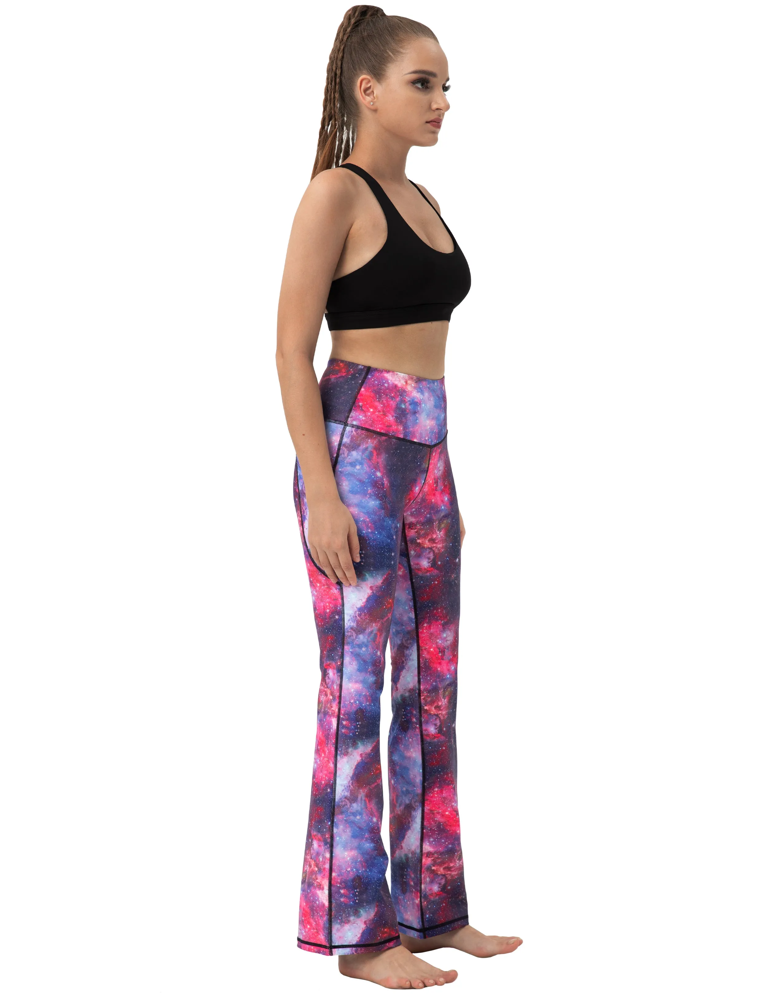 29" 31" 33" 35" 37"  Side Pockets Printed Bootcut Leggings galaxy