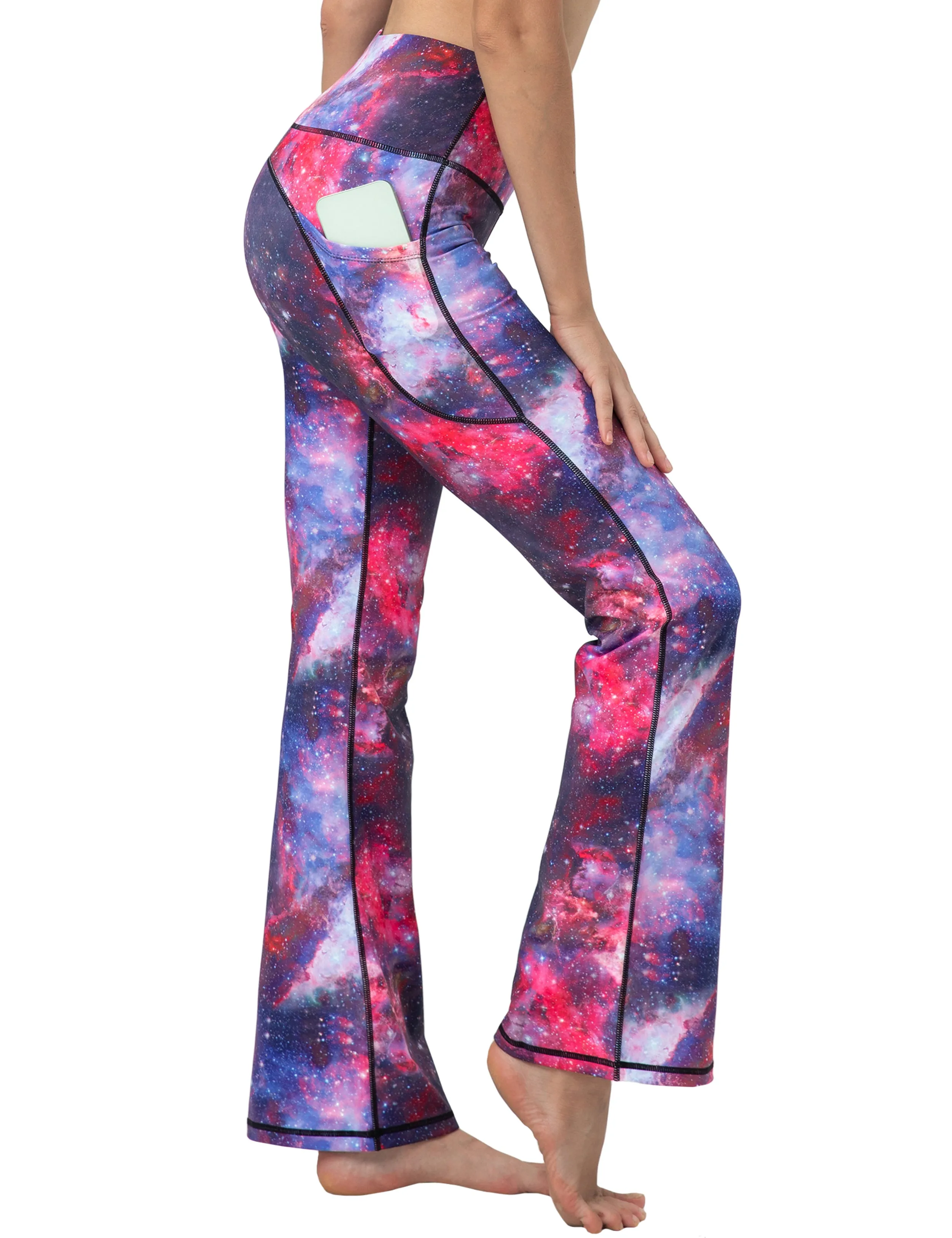 29" 31" 33" 35" 37"  Side Pockets Printed Bootcut Leggings galaxy