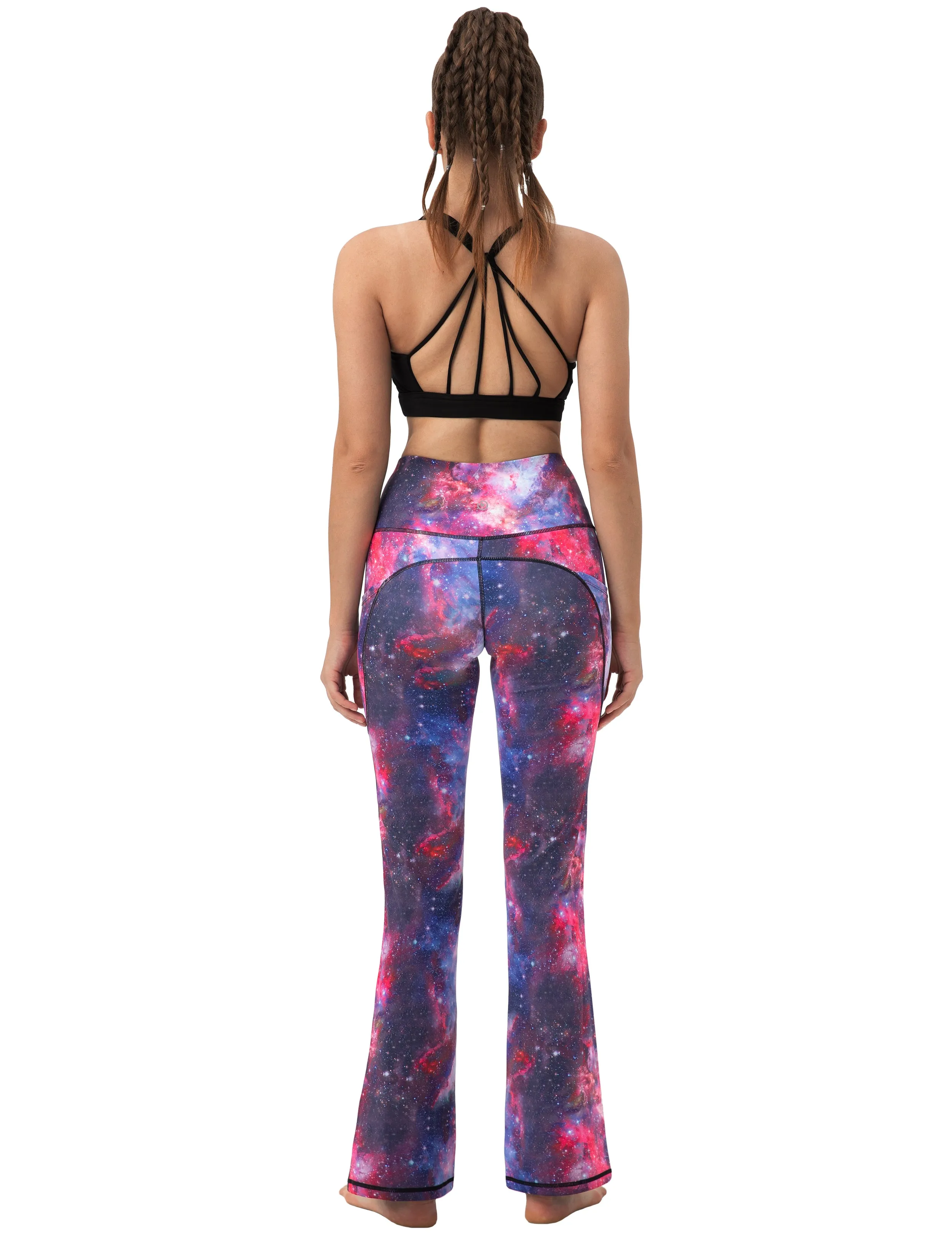 29" 31" 33" 35" 37"  Side Pockets Printed Bootcut Leggings galaxy