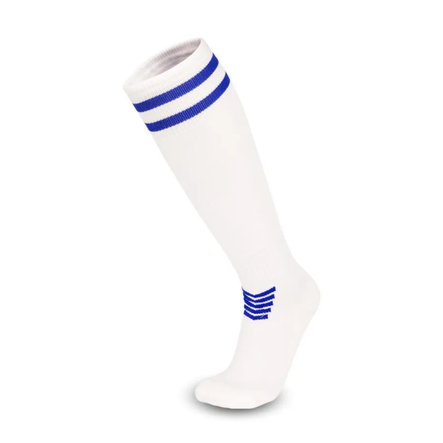 3 Pack Junior White Football Socks with Blue Striped