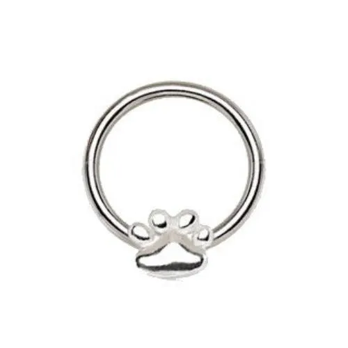 316L Stainless Steel Dog Puppy Paw Snap-in Captive Bead Ring / Septum Ring