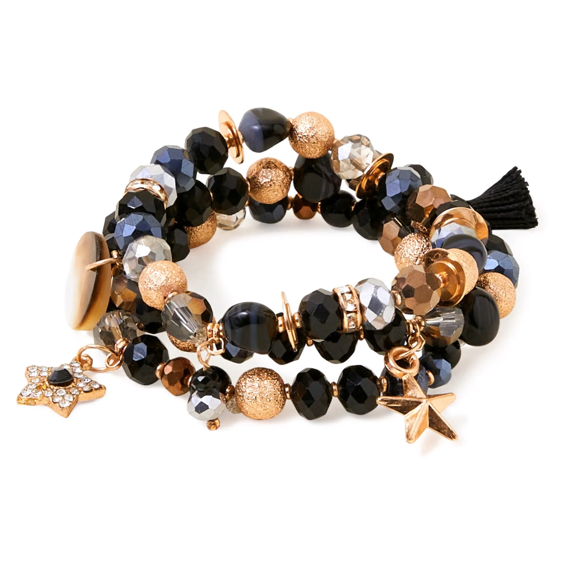 Accessorize London  Women's Black Chunky Stretch Bracelet Pack of 3