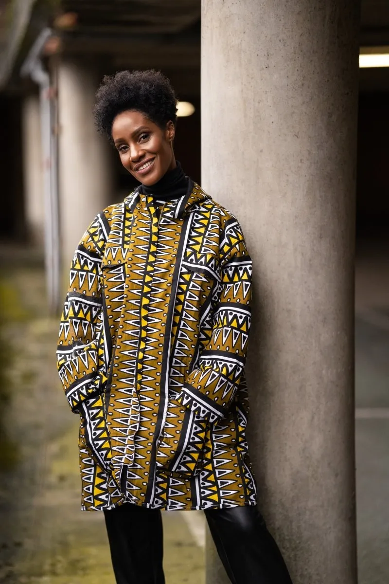 African Hooded Jacket In Earthy Tones Mud Cloth