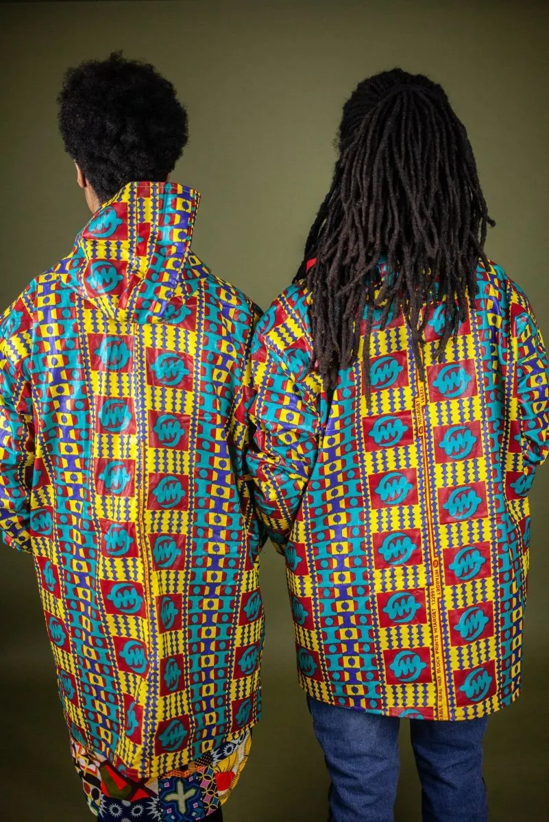 African Hooded Jacket In Electric Kente