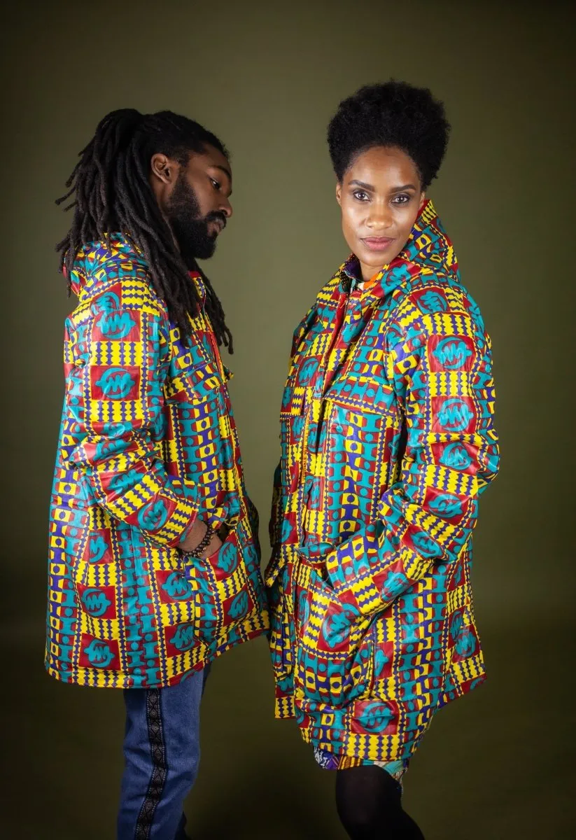 African Hooded Jacket In Electric Kente