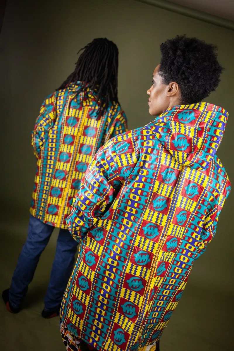 African Hooded Jacket In Electric Kente