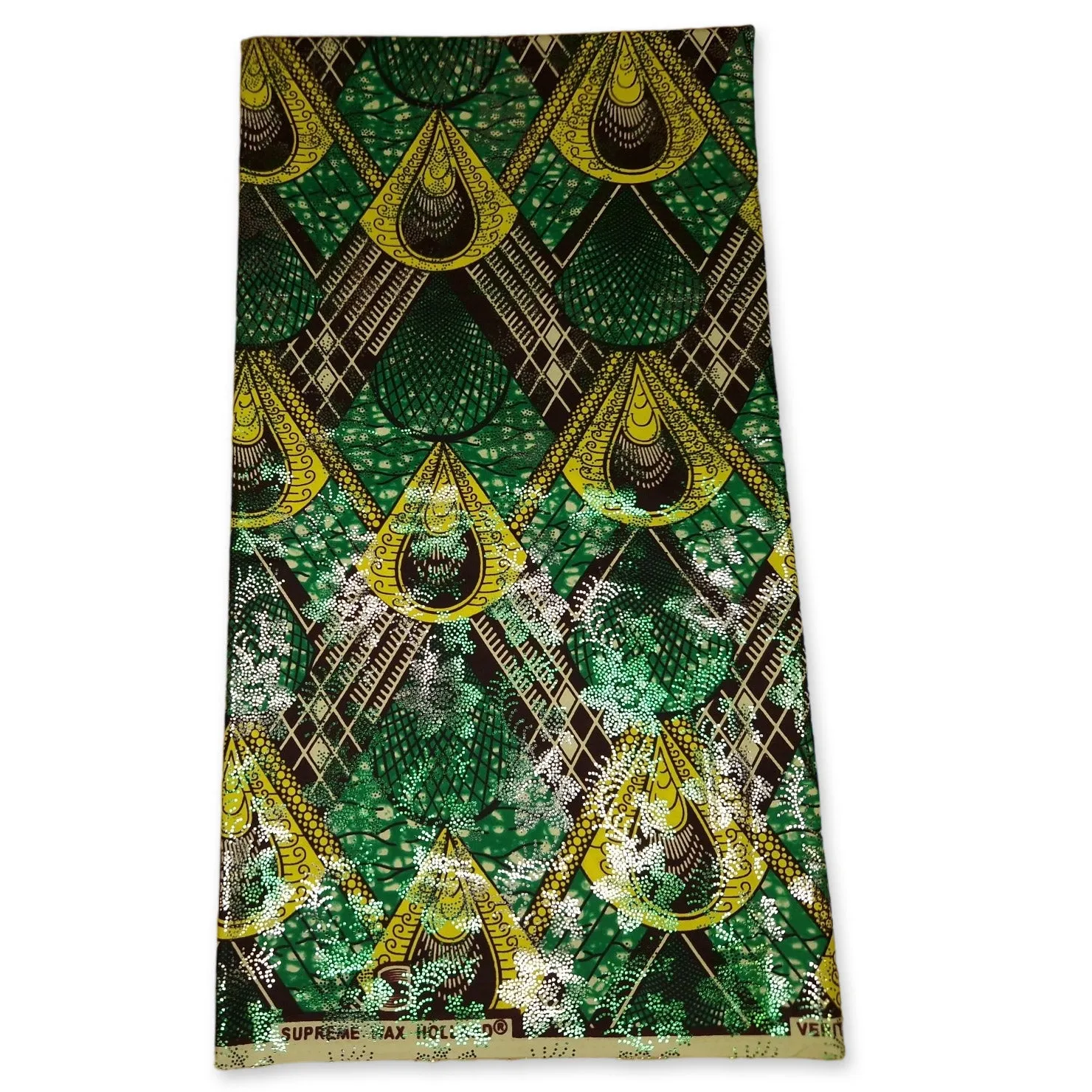 African Wax print fabric Osikani - Green peacock with SILVER effect