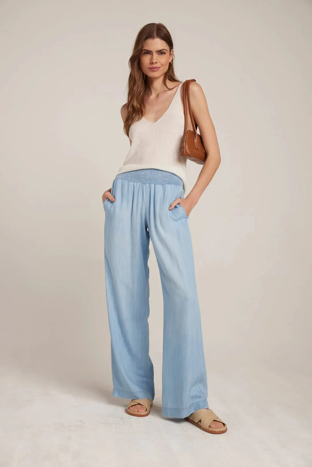 AMARI SMOCKED WAIST WIDE LEG PANT (SALT SPRAY WASH) - BELLA DAHL