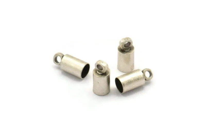 Antique Silver Barrel End, 25 Antique Silver Plated Barrel End With Loop - Leather Cord Ends (4x9mm) Bs-1645 H0169