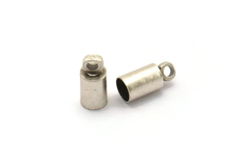 Antique Silver Barrel End, 25 Antique Silver Plated Barrel End With Loop - Leather Cord Ends (4x9mm) Bs-1645 H0169