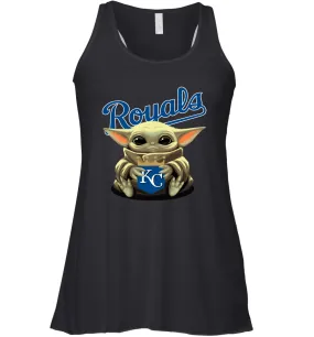 Baby Yoda Hugs Loves The Kansas City Royals Baseball Womens Racerback Tank Top