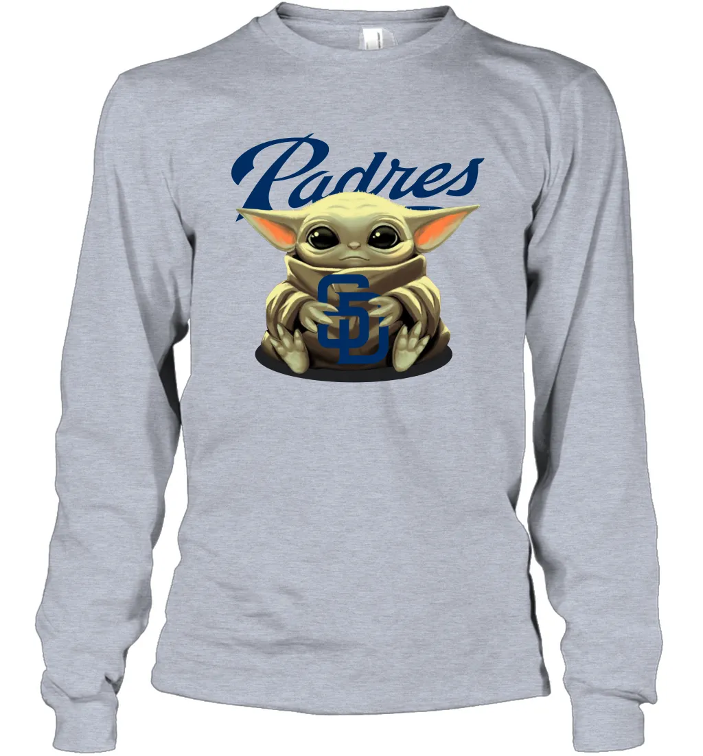 Baby Yoda Hugs Loves The San Diego Padres Baseball Adult Long Sleeve T-Shirt