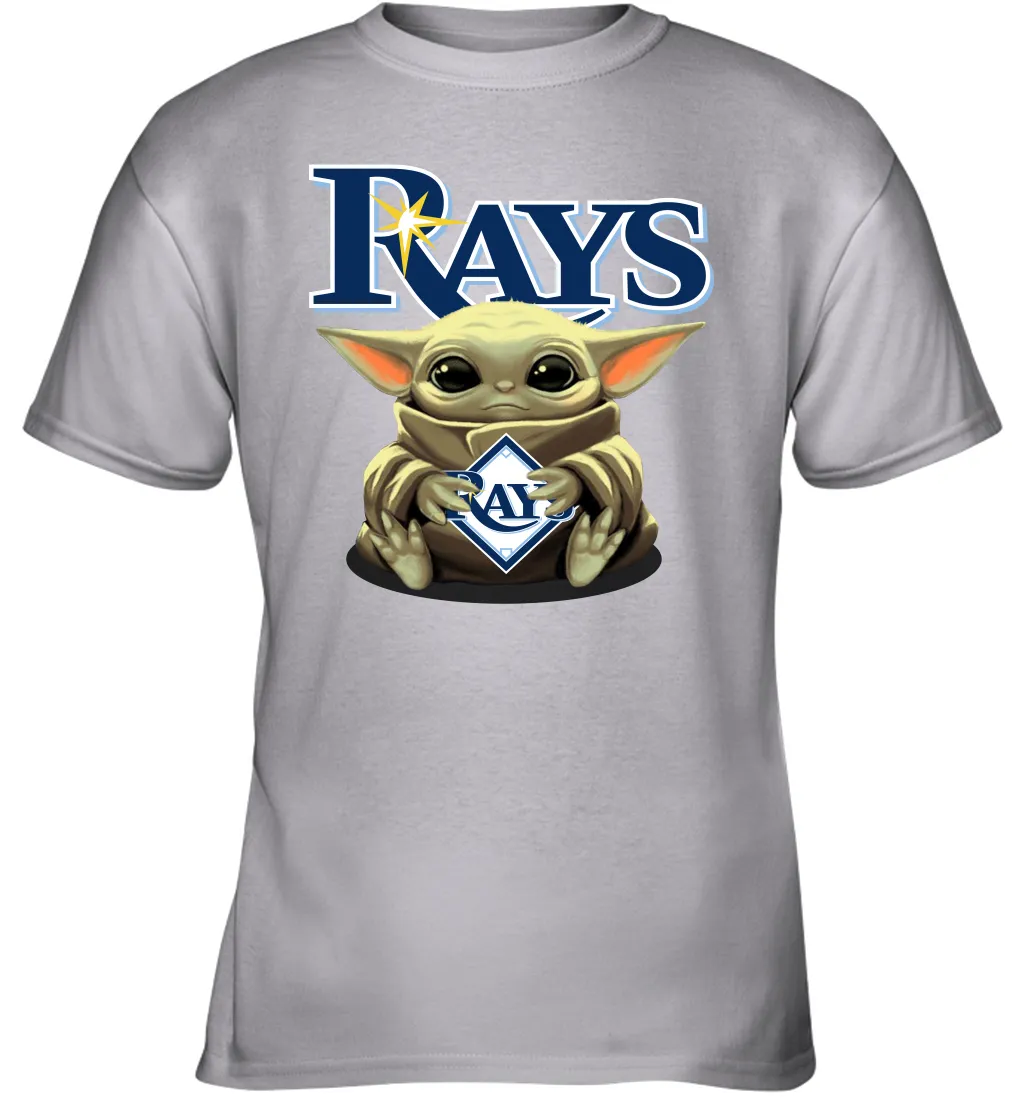 Baby Yoda Hugs Loves The Tampa Bay Rays Baseball Youth T-Shirt