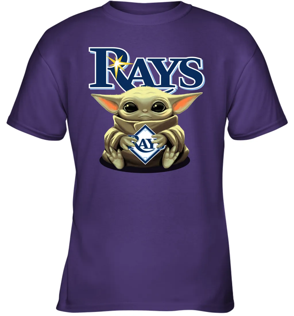 Baby Yoda Hugs Loves The Tampa Bay Rays Baseball Youth T-Shirt