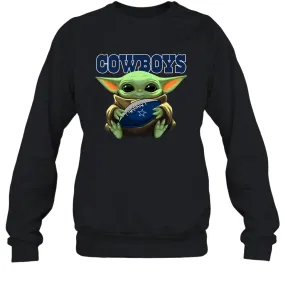 Baby Yoda Loves The Dallas Cowboys Star Wars Baby Yoda Hugs Cowboys NFL Adult Sweatshirt