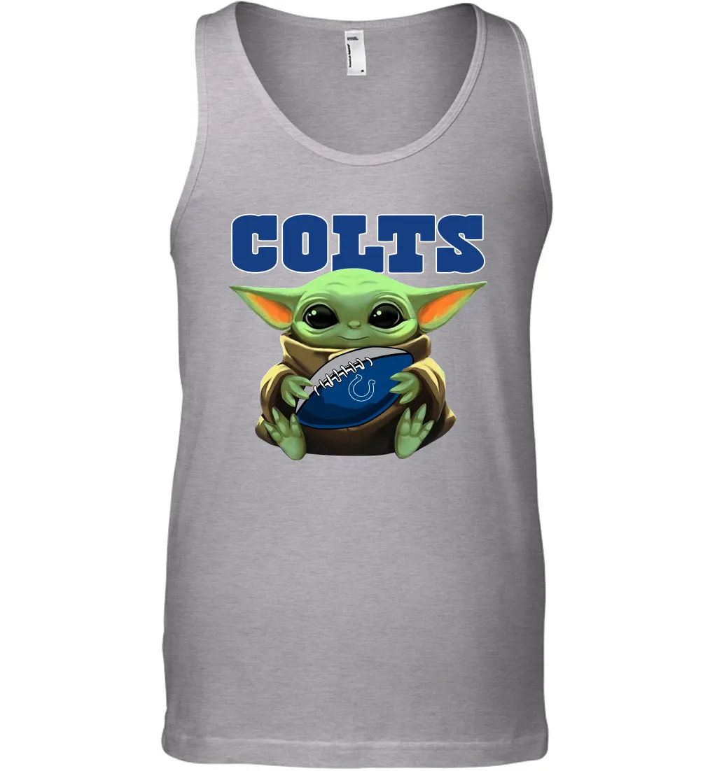 Baby Yoda Loves The Indianapolis Colts Star Wars Baby Yoda Hugs Colts NFL Mens Tank Top