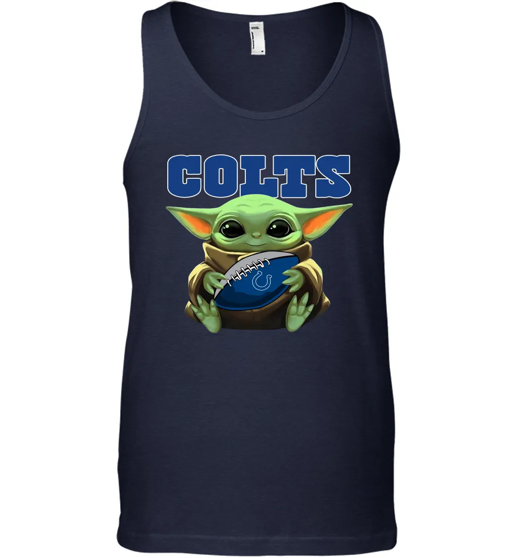 Baby Yoda Loves The Indianapolis Colts Star Wars Baby Yoda Hugs Colts NFL Mens Tank Top