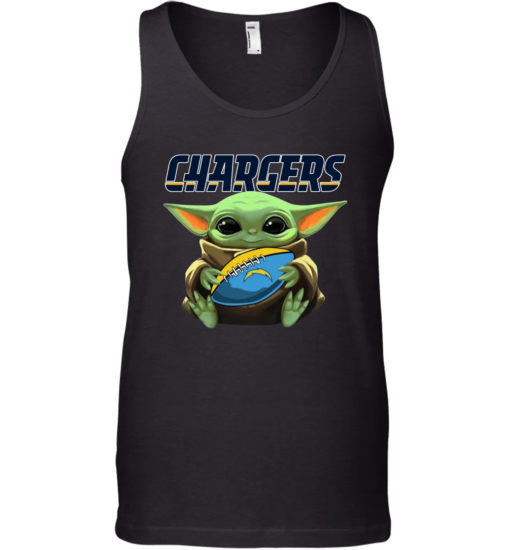 Baby Yoda Loves The Los Angeles Chargers Star Wars Baby Yoda Hugs Chargers NFL Mens Tank Top