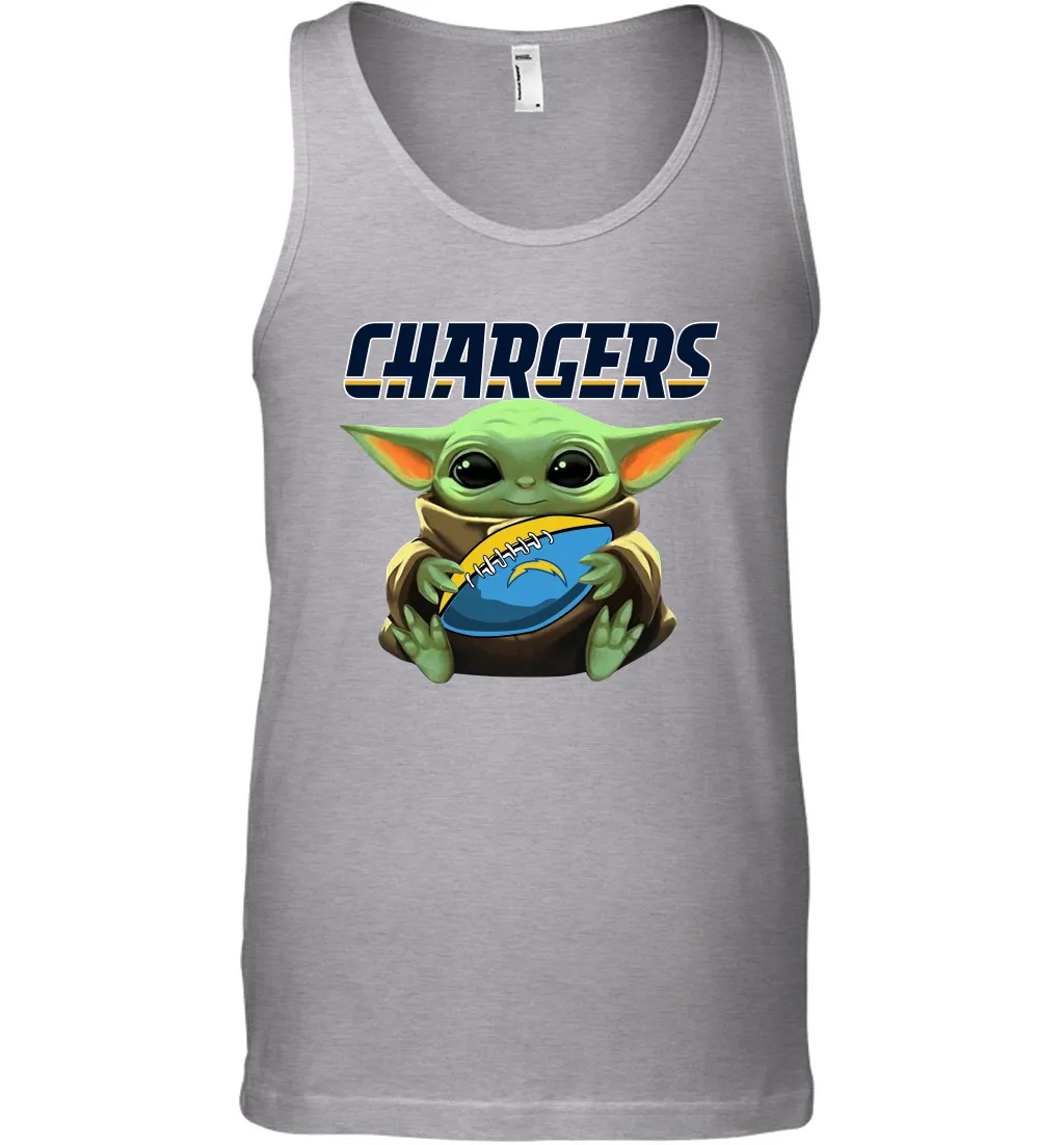 Baby Yoda Loves The Los Angeles Chargers Star Wars Baby Yoda Hugs Chargers NFL Mens Tank Top