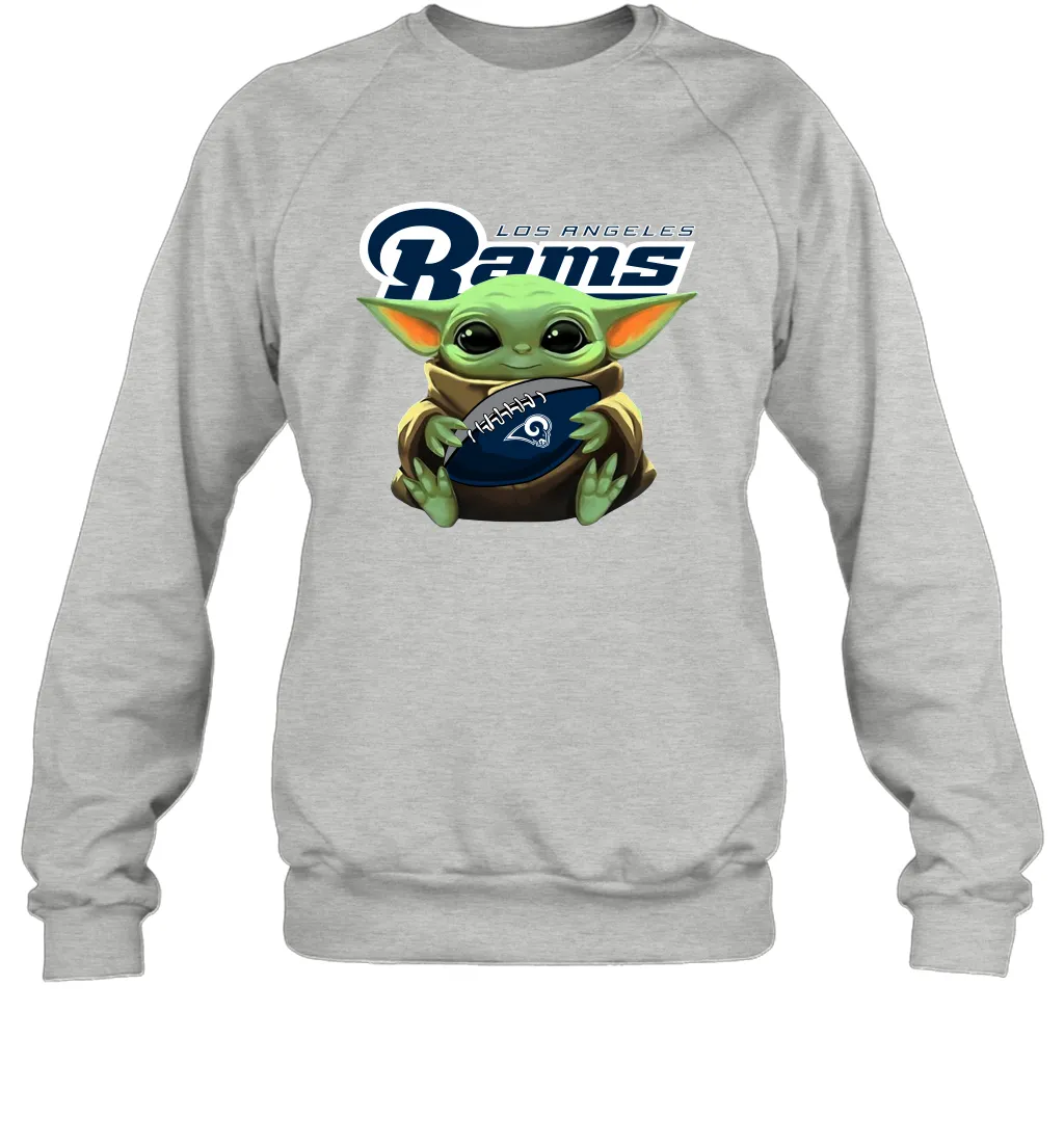 Baby Yoda Loves The Los Angeles Rams Star Wars Baby Yoda Hugs Rams NFL Adult Sweatshirt