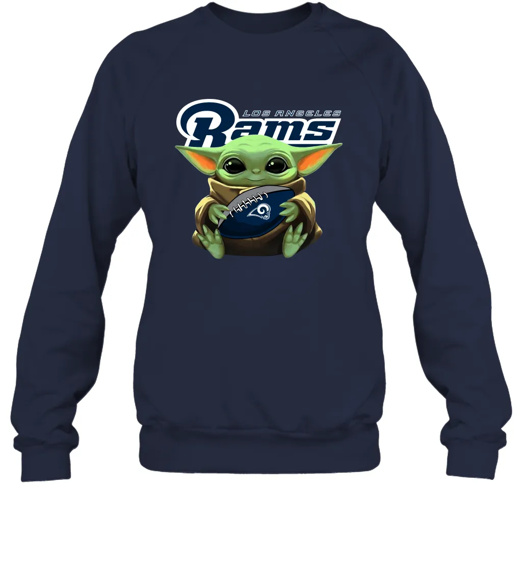 Baby Yoda Loves The Los Angeles Rams Star Wars Baby Yoda Hugs Rams NFL Adult Sweatshirt