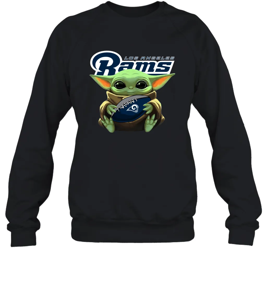 Baby Yoda Loves The Los Angeles Rams Star Wars Baby Yoda Hugs Rams NFL Adult Sweatshirt