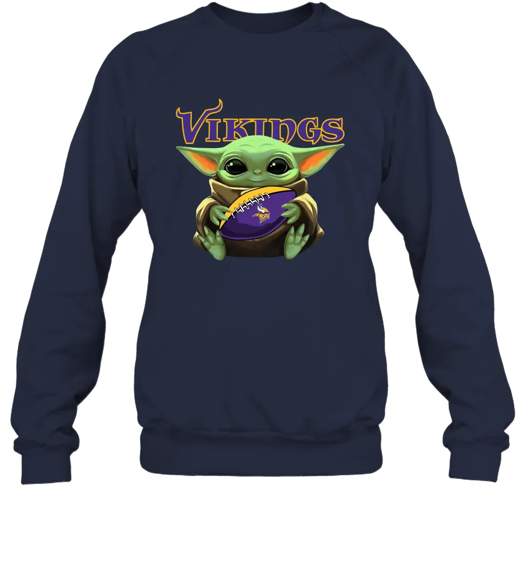 Baby Yoda Loves The Minnesota Vikings Star Wars Baby Yoda Hugs Vikings NFL Adult Sweatshirt