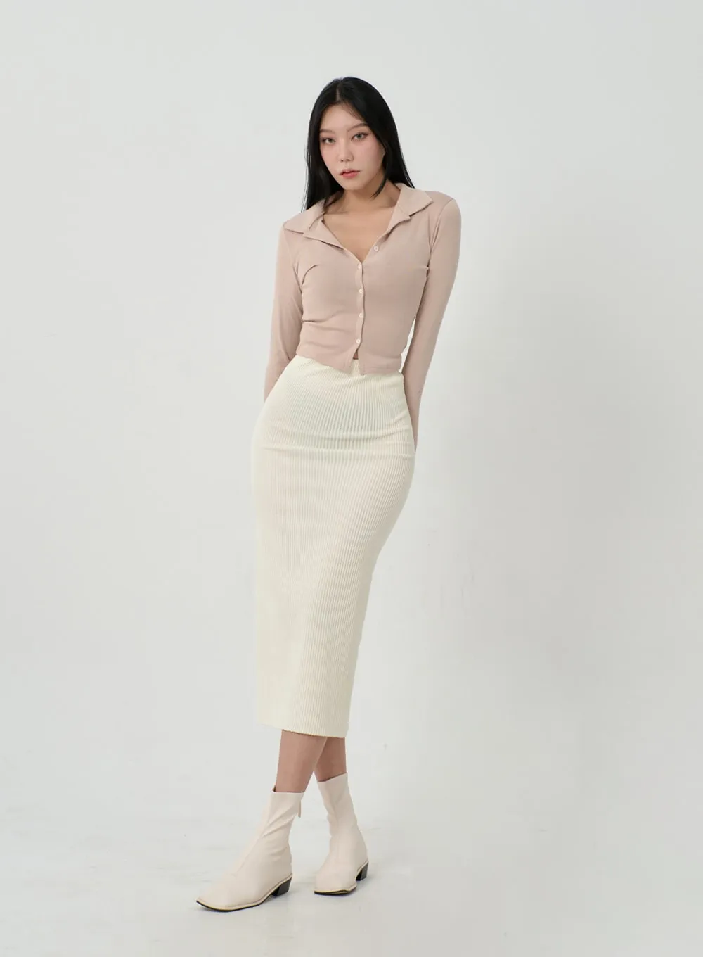 Back Slit Ribbed knit Maxi Skirt ID22