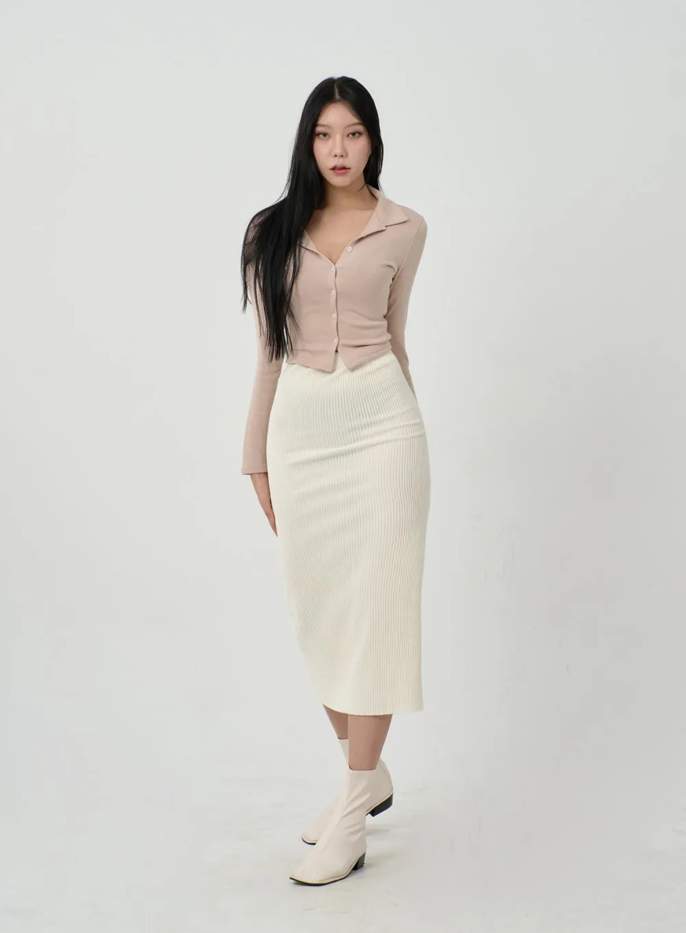 Back Slit Ribbed knit Maxi Skirt ID22