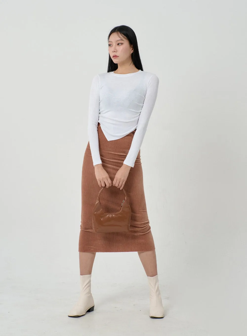 Back Slit Ribbed knit Maxi Skirt ID22