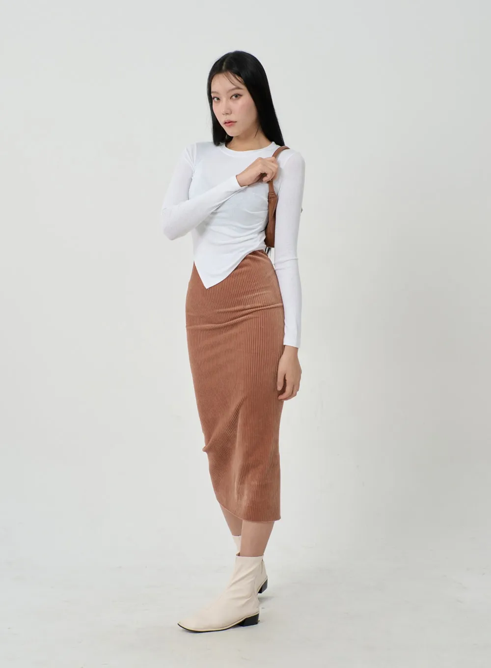 Back Slit Ribbed knit Maxi Skirt ID22