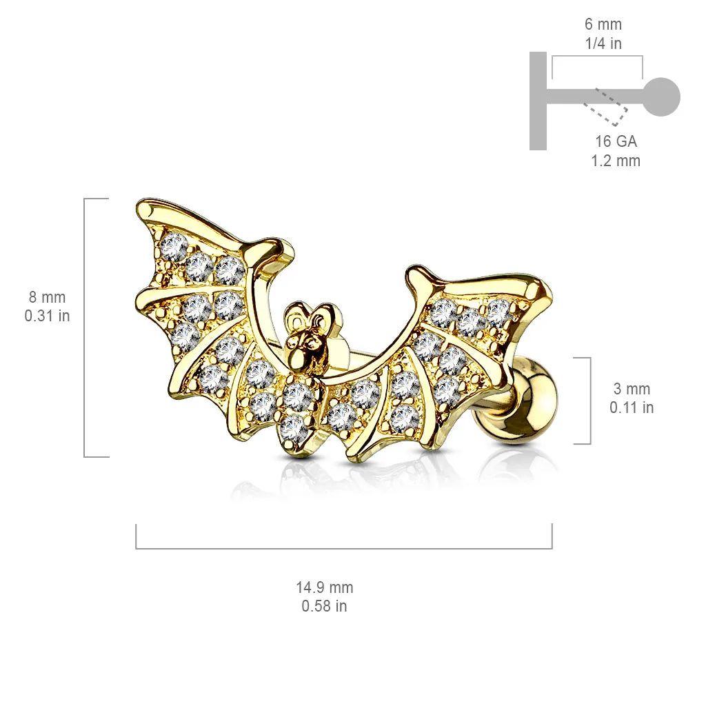 Bat Jewels Threaded Stud. Compatible with Labret, Tragus, helix or Cartilage Piercings.