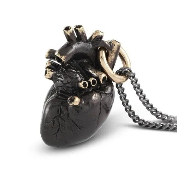 Black Anatomical Heart Necklace