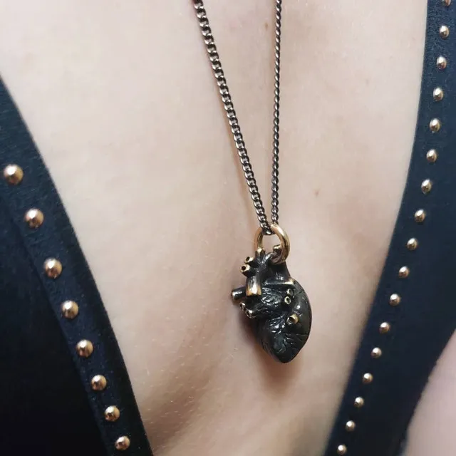 Black Anatomical Heart Necklace