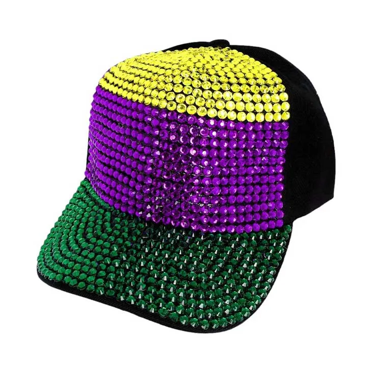 Bling Studded Mardi Gras Baseball Cap