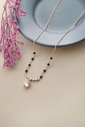 Blinging Solitaire Rose Gold Plated Sterling Silver Mangalsutra Necklace