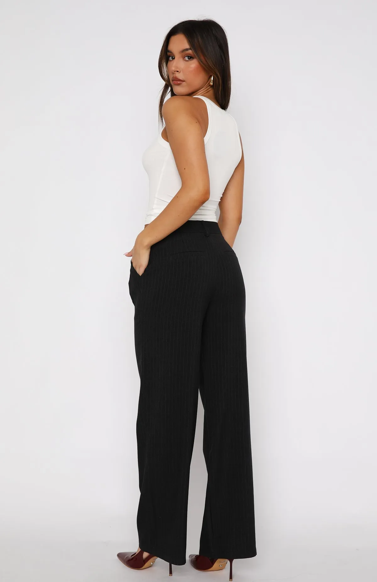 Business Casual Pants Charcoal Pinstripe