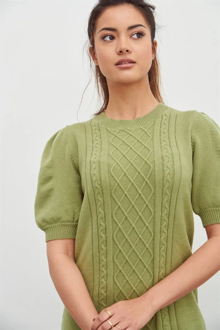 Cable Knit Dress in Sage - Outlet