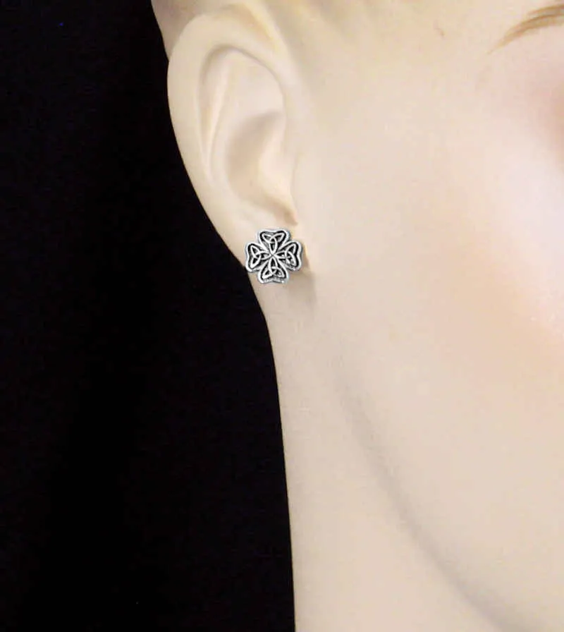 Celtic Cross / Four-Leaf Clover With Triquetra Knots Stud Earrings