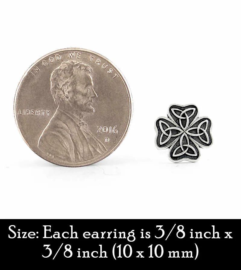 Celtic Cross / Four-Leaf Clover With Triquetra Knots Stud Earrings