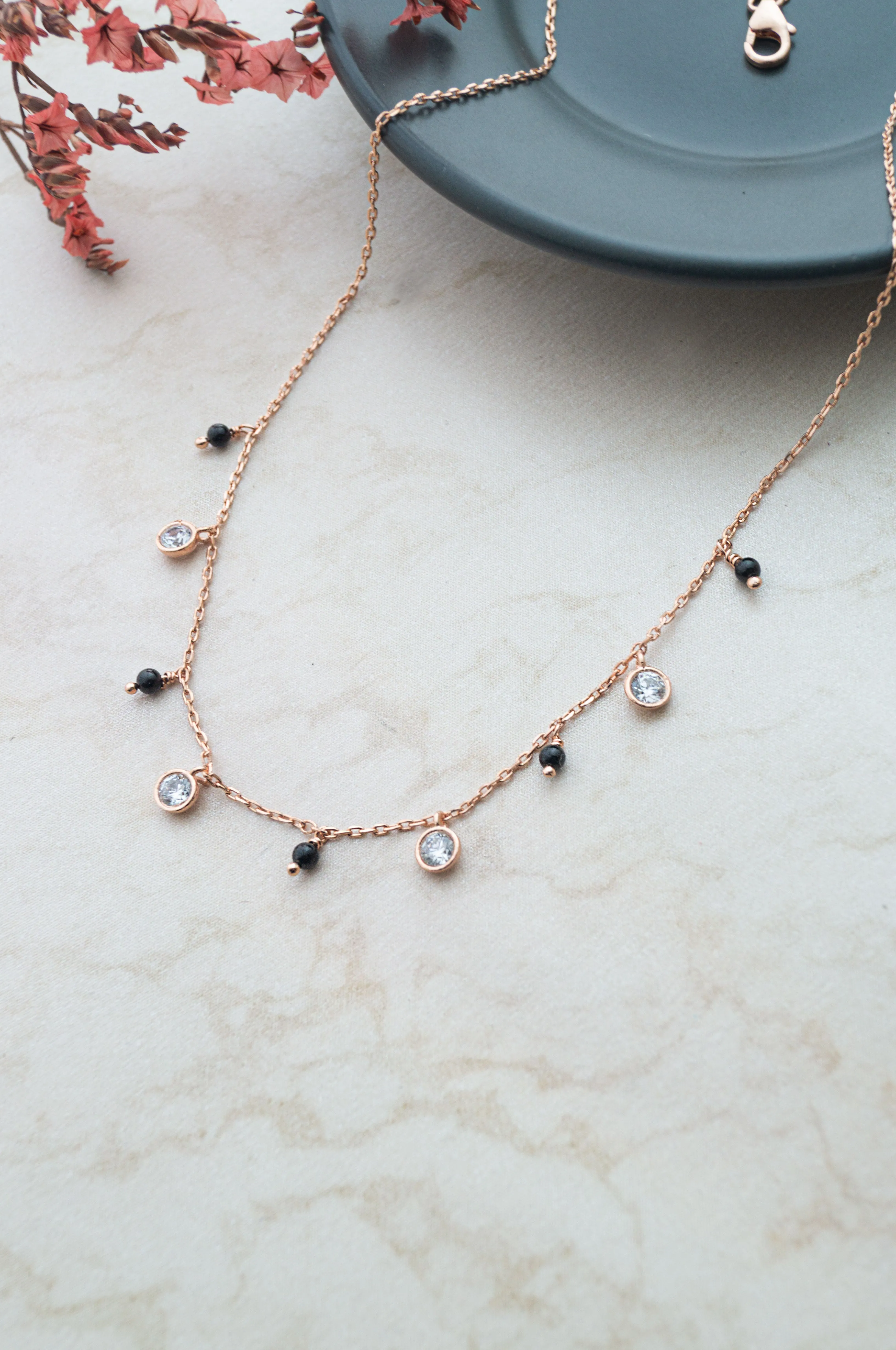 Charming Bling Charms Rose Gold Plated Sterling Silver Mangalsutra Necklace