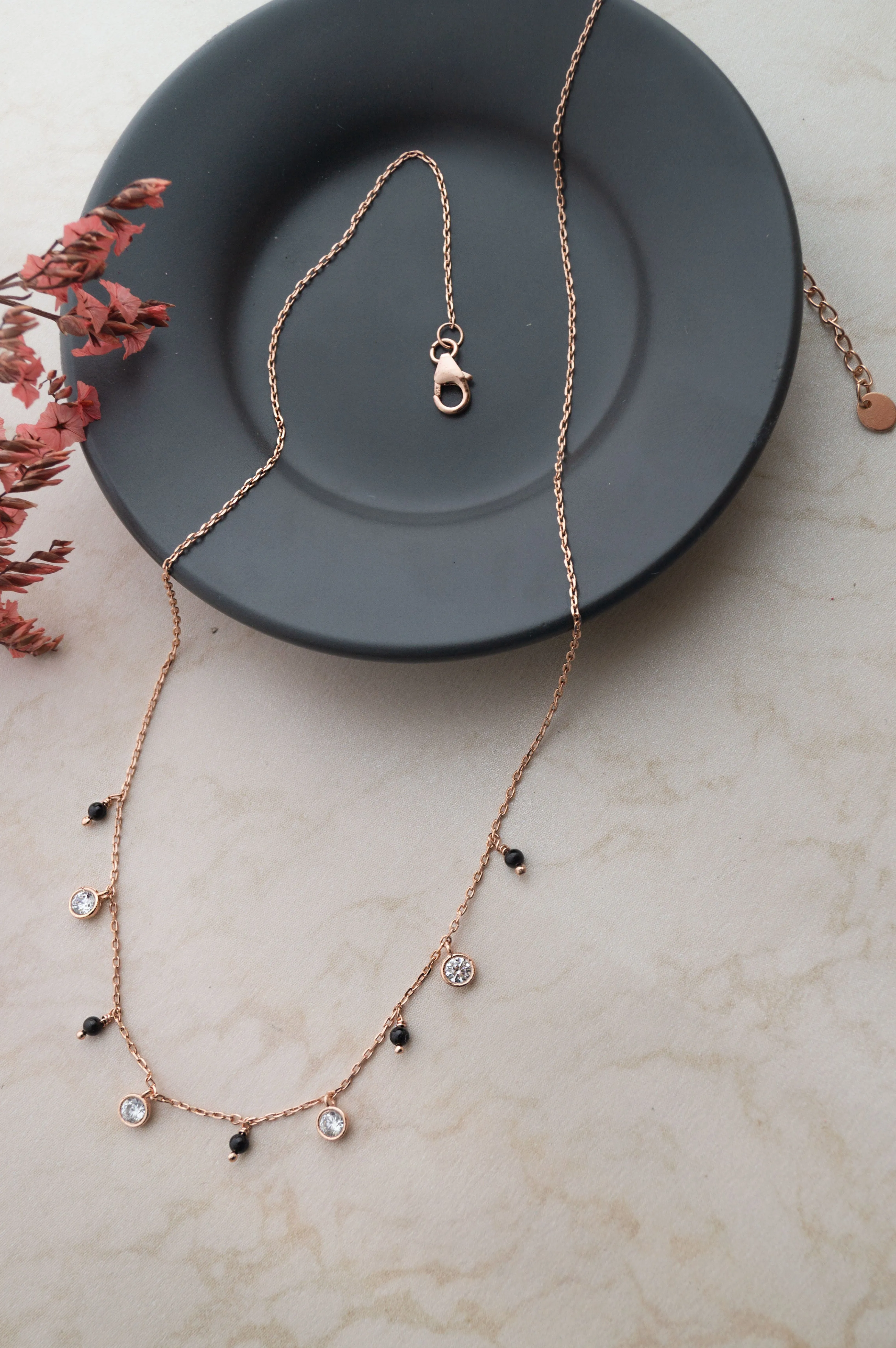 Charming Bling Charms Rose Gold Plated Sterling Silver Mangalsutra Necklace